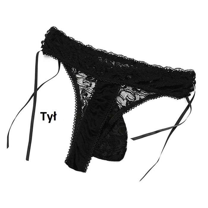 Męskie stringi koronkowe, regulowane wiązanie - XL