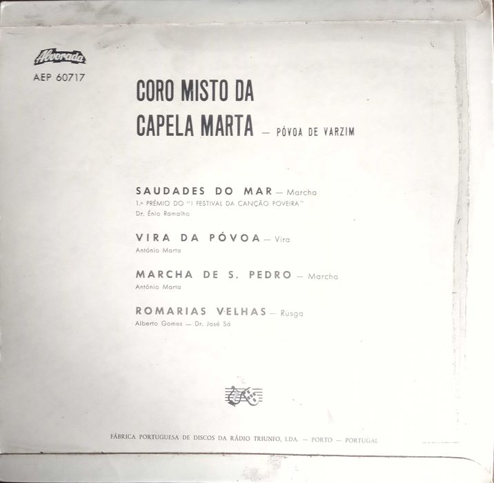 Coro Misto da Capela Marta	- - - - -	Saudades do Mar	- - - - -	EP
