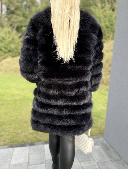 Futro z lisa czarnego płaszcz nowe xs/s 3 w 1 naturalne kamizelka