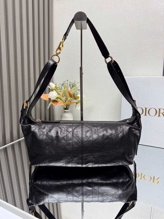 Dior Czarna Torebka na Ramię Skóra Cannage, Elegancka Torba Saddle Style, Złote Okucia, Luksusowy Model Premium