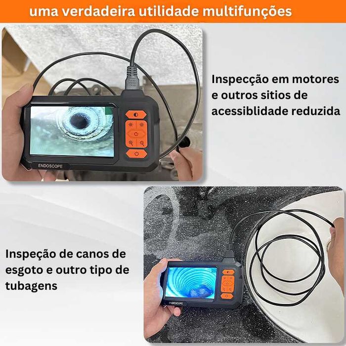 Camera de inspeção 100M com monitor LCD cabo semi rigido USB bateria