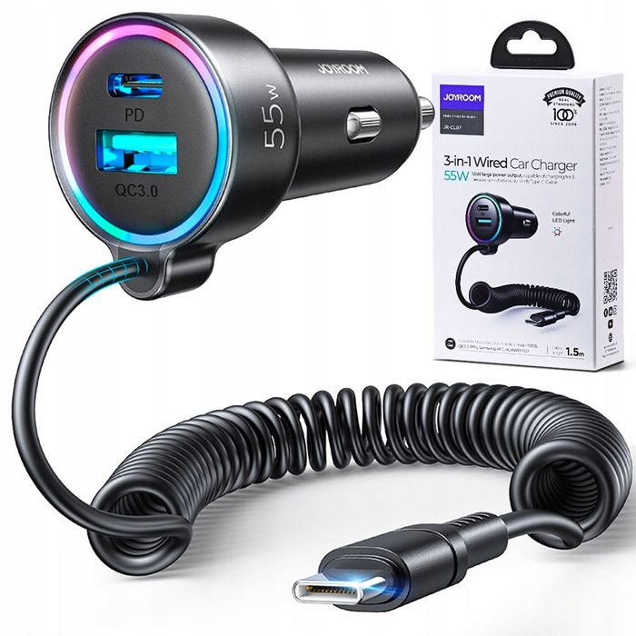 Szybka Ładowarka Samochodowa Usb Usb-C 60W Qc Pd 3.0 + Kabel Usb-C