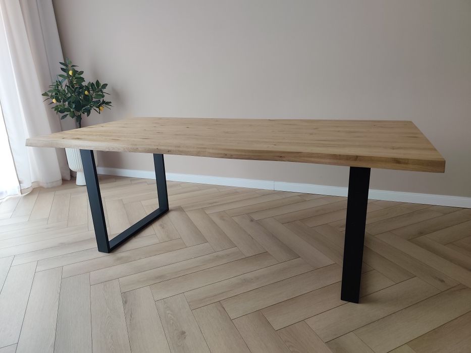 Stół loftowy ZAID – dąb lity, 200 cm, nowy blat