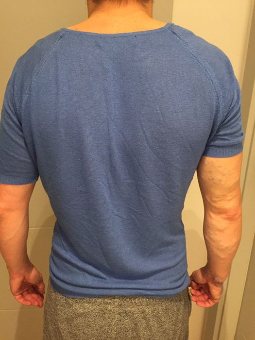 Koszulka bluzka Zara niebieska dekolt roz M