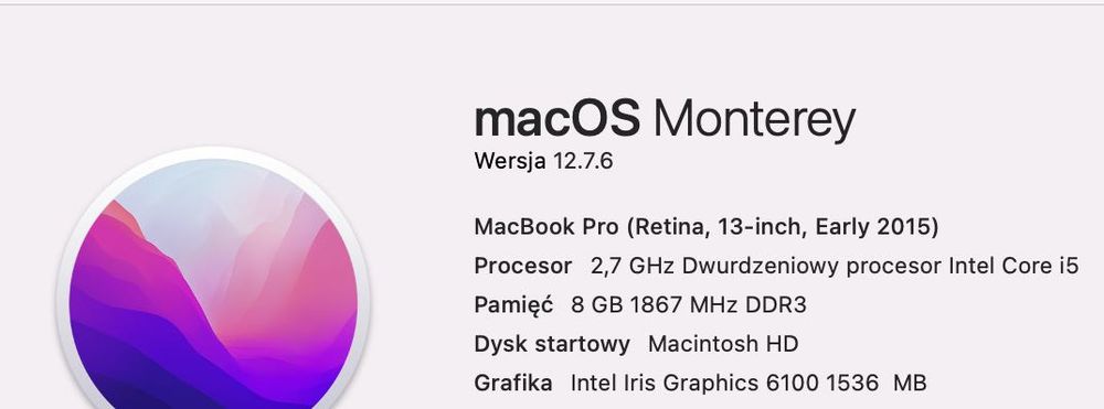 MacBook Pro. (Retina 13-inch Erly 2015) 8GB IC5;