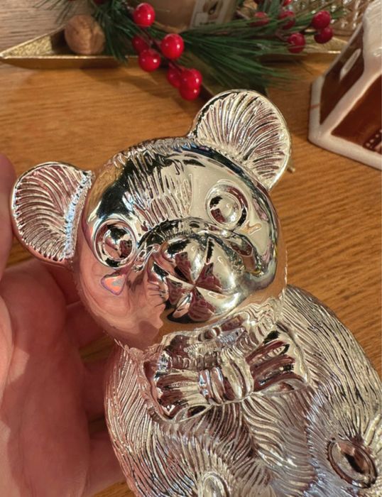 skarbonka Teddy Bear silverplated H.Samuel srebrzona moneybox miś