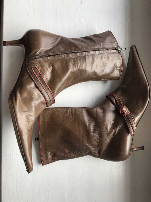 Studio Pollini 35,5 22,5 cm brązowe botki w szpic 90s 00s