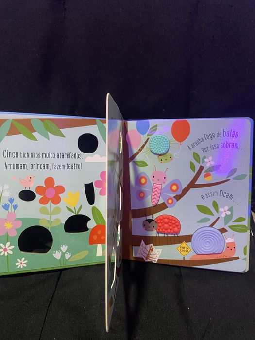 Livro “Cinco Bichinhos” - infantil, cartonado com texturas de borracha