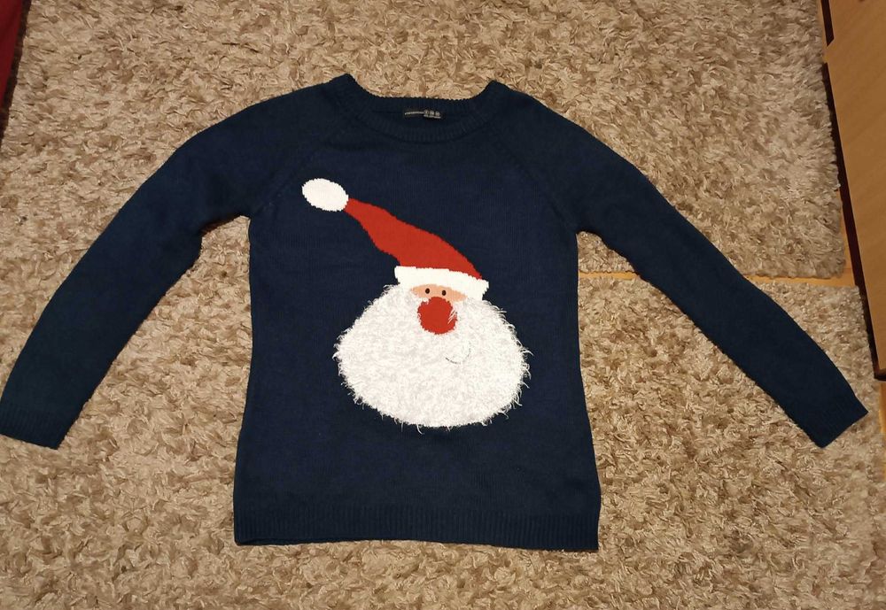 Granatowy sweterek z Mikołajem wzór zimowy S/M unisex