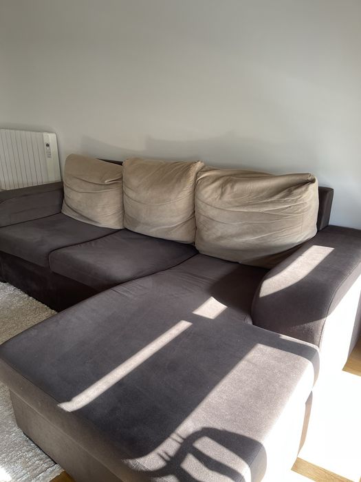 Sofá Chaise Longue Castanho-Escuro - Ótimo Estado Geral