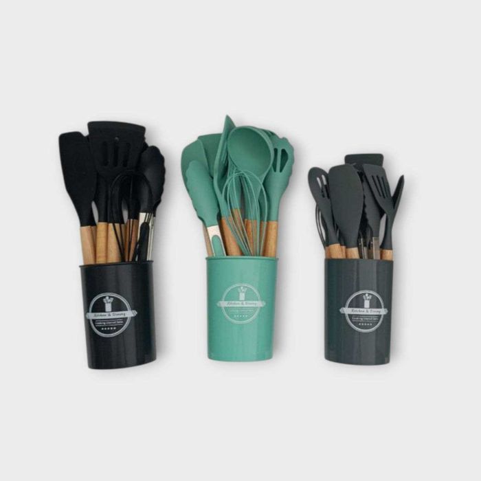 Кухонне приладдя набір 12 предметів, кремовий/сірий/чорний/зелений