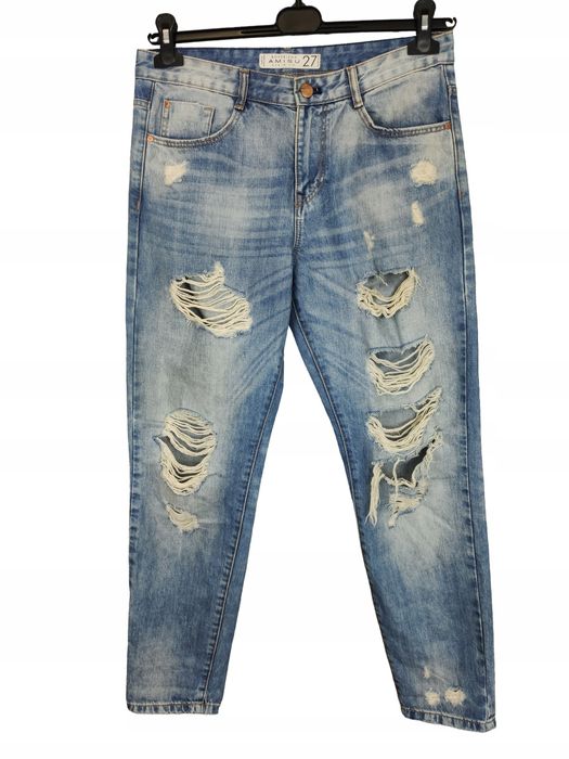 Amisu jeansowe spodnie boyfriend z dziurami r. 27