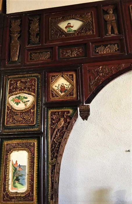 Belíssimo arco de cabeceira de cama chinesa antigo oriental