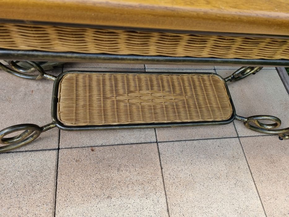 Konsola dąb - rattan 132 x 70,5 x 45 cm