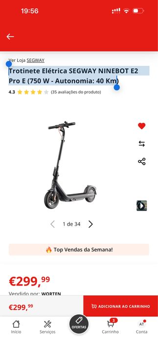 Trotinete Elétrica SEGWAY NINEBOT E2 Pro E (750 W - Autonomia: 40 Km