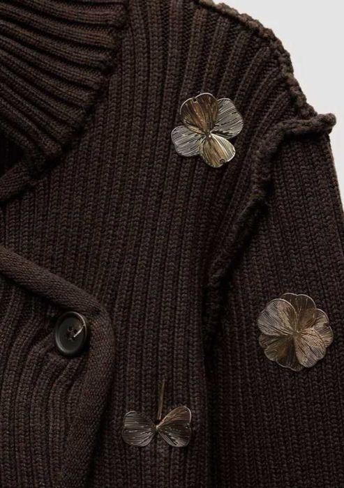 Zara kardigan ze złotymi detalami. kwiatkami, kwiatami 3D L XL