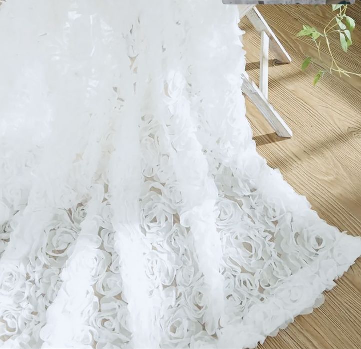 Firanka firana róże 3D krotka cudo biala przelotki