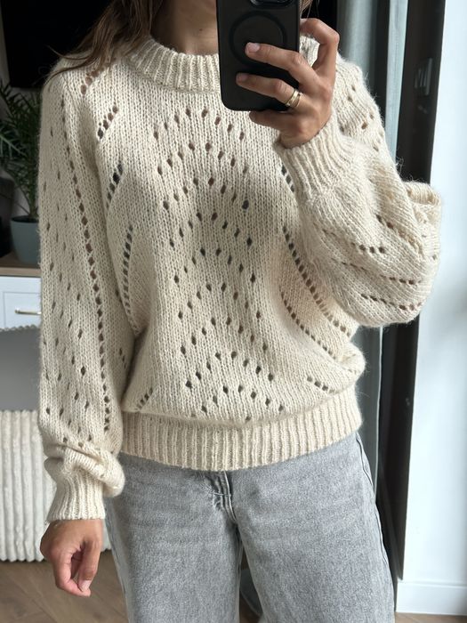 Sweter welniany azurowy kremowy