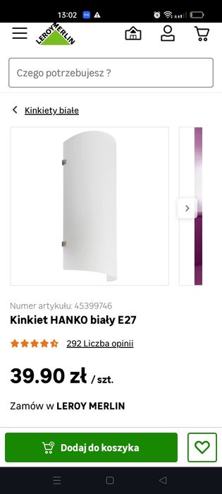 Kinkiet Hanko Biały E 27 Nowy