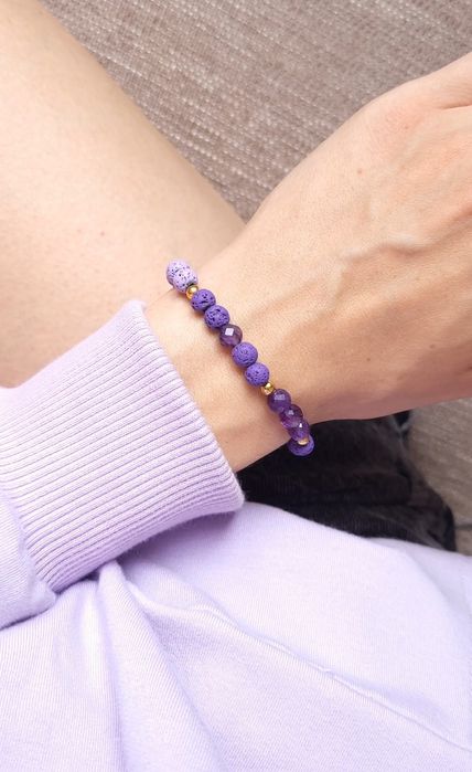 bransoletka z ametystu ametyst lawy wulkanicznej lawa wulkaniczna