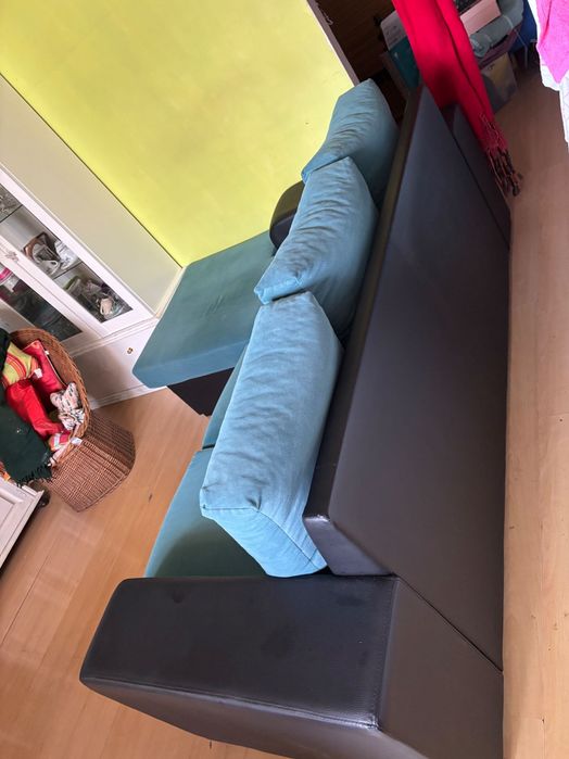 Sofa longchese  preto e azul marinho,otimo estado