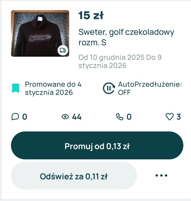 Sweter STAN IDEALNY z golfem czekoladowy rozm. S