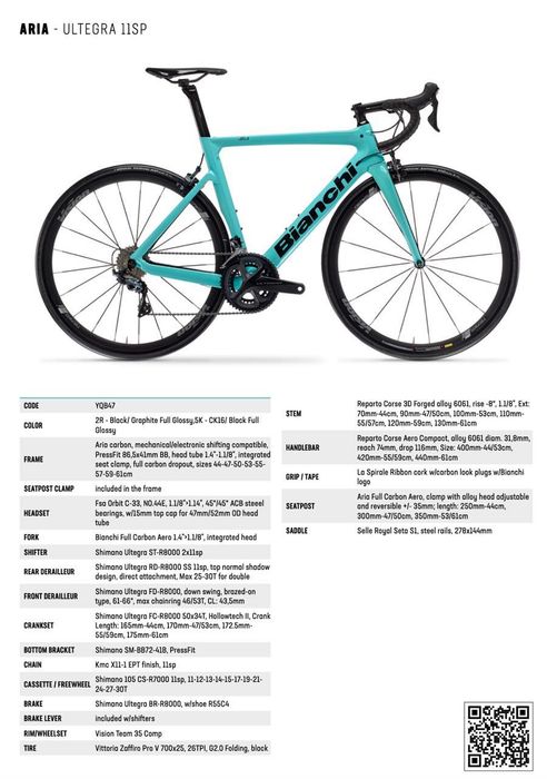 Bicicleta Bianchi Aria Carbon 2021 – Shimano Ultegra R8000 – Tam. 55