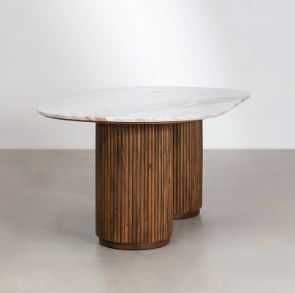 Mesa de jantar oval 200x100 cm em pedra natural e madeira de manga Giselda SKLUM