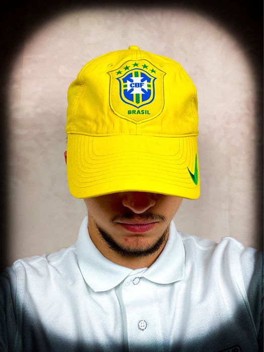 Vintage Piłkarska Żołta Męska «Brazil Nike» Sportowa Czapka z Daszkiem