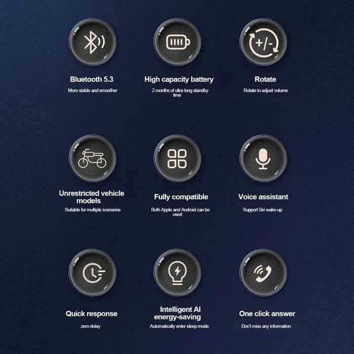 Comando Remoto Bluetooth 5.3 para Capacete de Motocicleta para Controlo de Música, Chamadas e Assistente de Voz NOVO