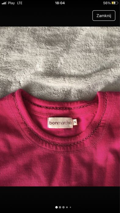 Fuksja Bluzka bonmarché – Rozmiar S – Prążkowana, Detal przy Dekolcie