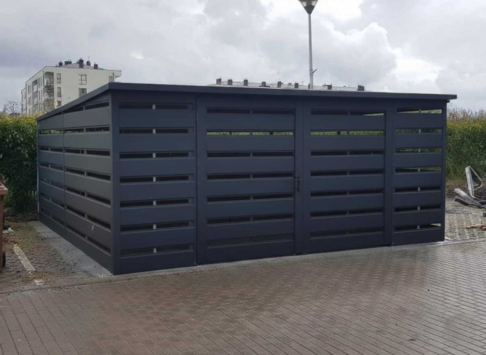 Wiata Panelowa Śmietnikowa 5×5 m Ciemny Grafit + Ciemny Orzech