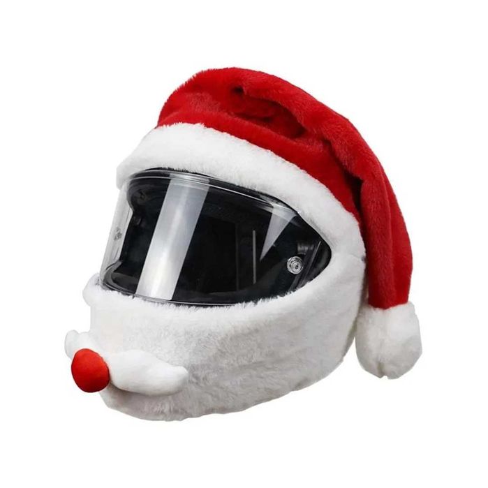 Gorro de Pai Natal com Barba para Capacete de Mota - Tamanho Único