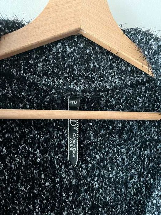 Czarny biały gruby włochaty sweter kardigan damski TU XXL 44