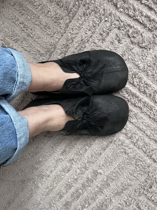 Mary Jane szerokie okrągłe noski mokasyny r.38 wkł.25cm barefoot kokarda czarne nowe