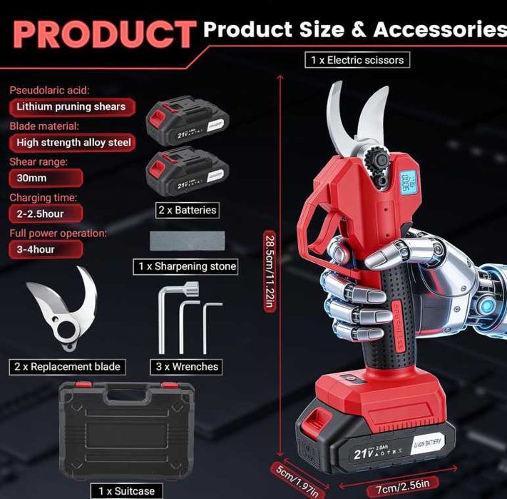 Tesoura Poda eletrica 21V c/ 2 batreias incluidas