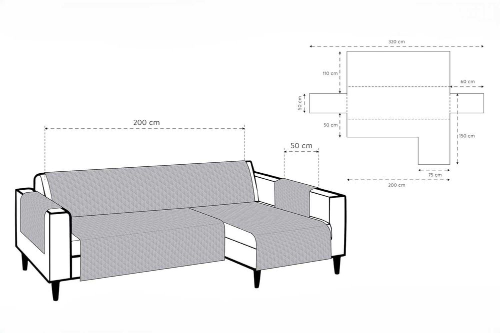 Pokrowiec na narożnik ADELE 200cm prawy beżowy