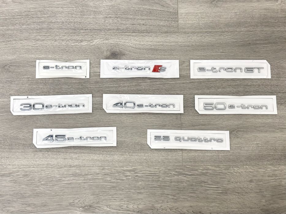 Емблема E tron шильдик надпис е трон для Audi Ауди чорний, хром лого