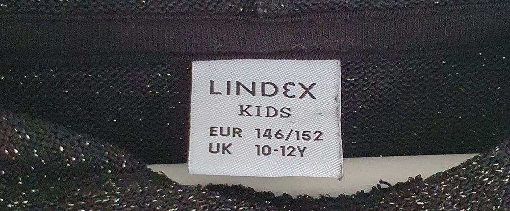 LINDEX-Nowa czarną bluza ze srebrną nitką dla dziewczynki r.146/152