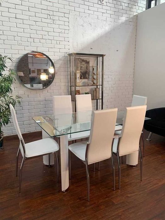 saldos mesa cristal e 6 cadeiras novas envio gratis