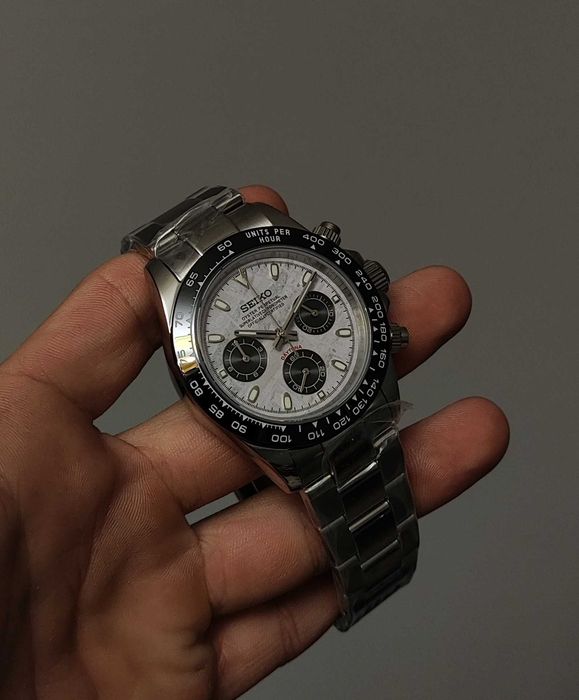Seiko MOD Daytona Biały Meteoryt Oyster Chronograf Nowy Custom Personalizowany Zegarek Męski MEN Chronograf