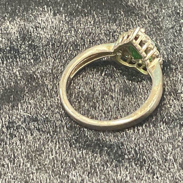 Anel prata 925 coração ,p verde    15,5 m