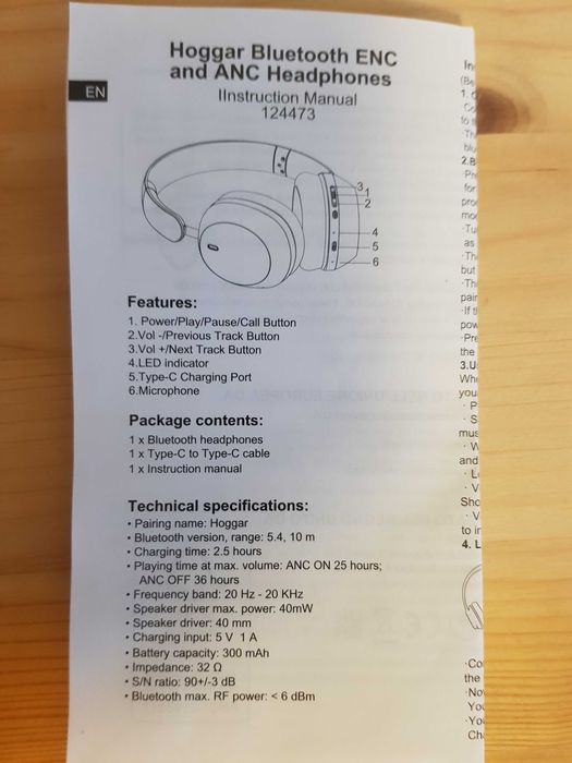 Słuchawki bezprzewodowe Hoggar Bluetooth ENC/ANC (uszkodzone)