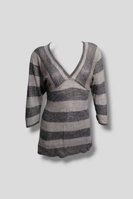 Avant Garde Indie Sleaze Y2K V Neck Striped Vintage Top w Paski