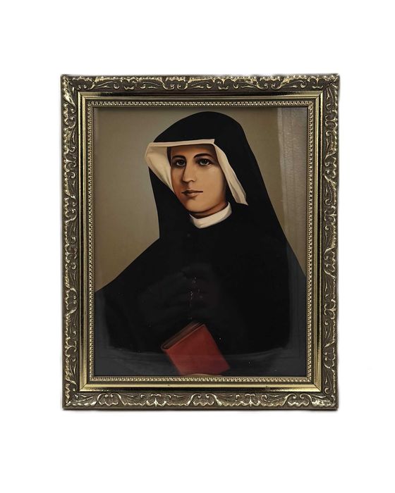 Obraz Święta Faustyna w pięknej złotej ramie na ścianę, prezent