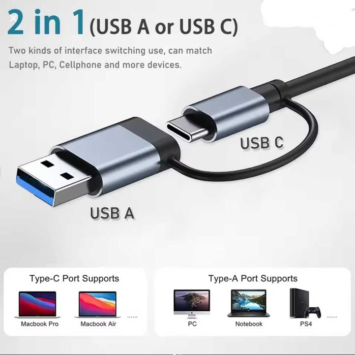Aluminiowy rozdzielacz USB 8 w 1