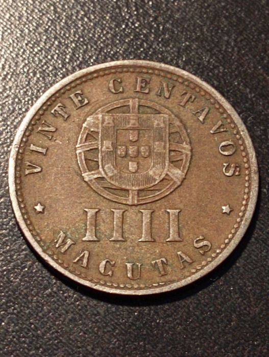 20 centavos - IIII Macutas RARA: Eixo inclinado	- Angola 1927