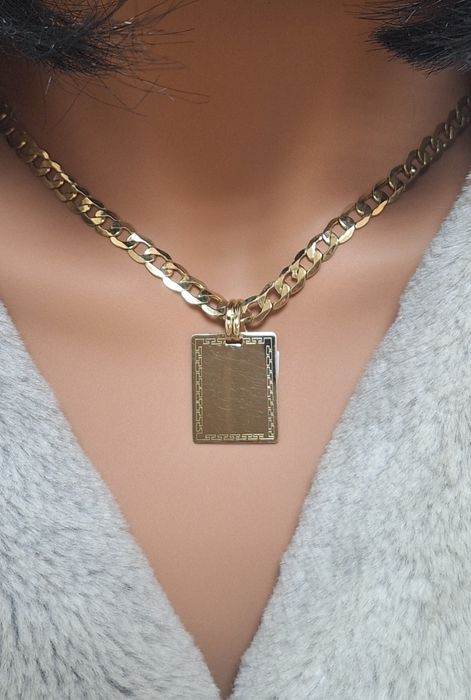 Złota zawieszka wisiorek duża blaszka z wzorem greckim 585/14k