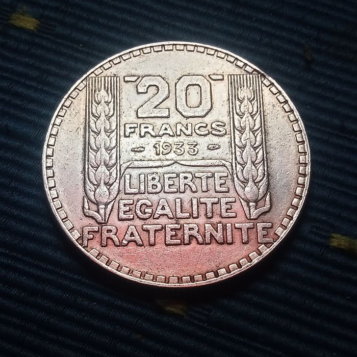 moeda prata franca 20 francos 1933