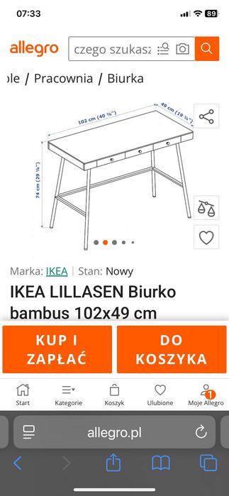 ikea lillesen biurko bambus